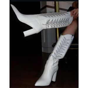 Daniel X Diamond Women's White Tall T Leather Western Boots Shoes Size 6/36 NWOT